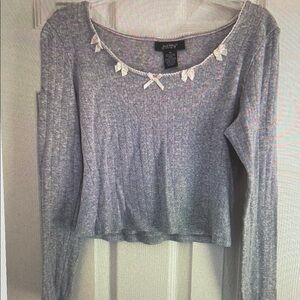 Gray Long Sleeve Top with Bow Accents